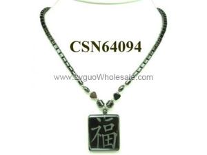 Hematite Chinese characters "Happiness" Pendant Beads Stone Chain Choker Fashion Women Necklace